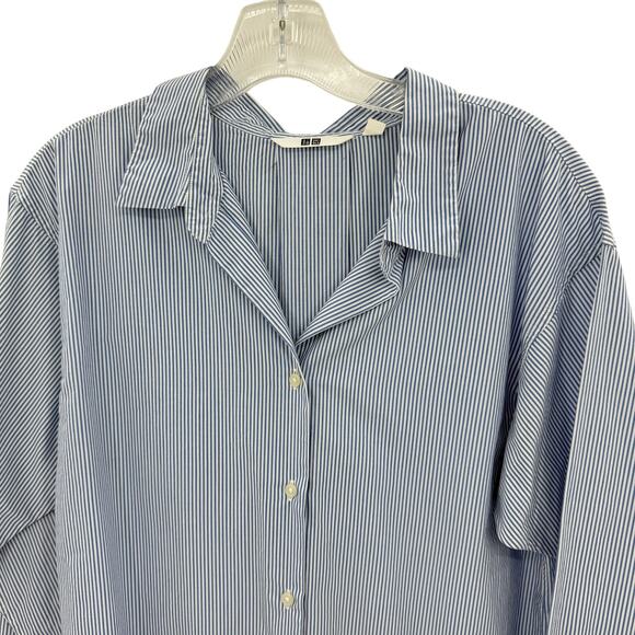 UNIQLO Womens Preppy Striped Cotton Button Up Shirt Size M Long Sleeve Career - Picture 2 of 8